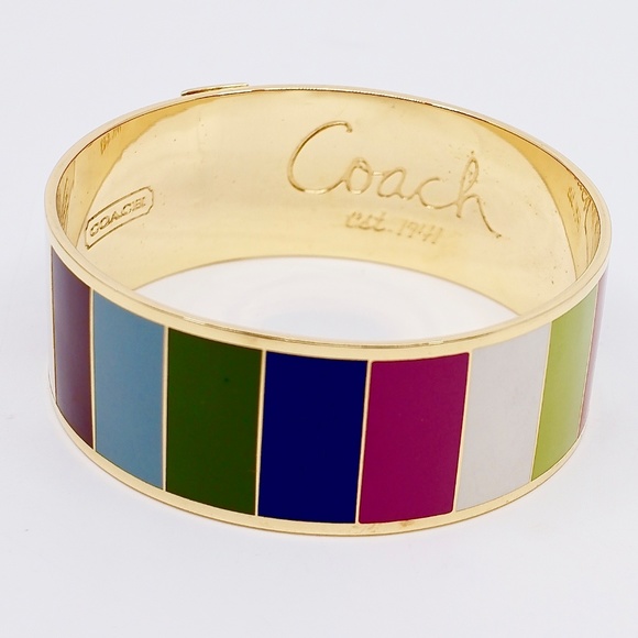 COACH~legacy stripe~WIDE BANGLE BRACELET~Gold/Multicolor